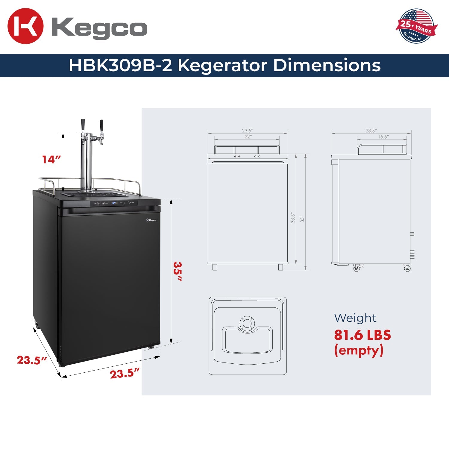 Dual Two Keg Faucet Digital Homebrew Kegerator - Black Matte Cabinet and Door
