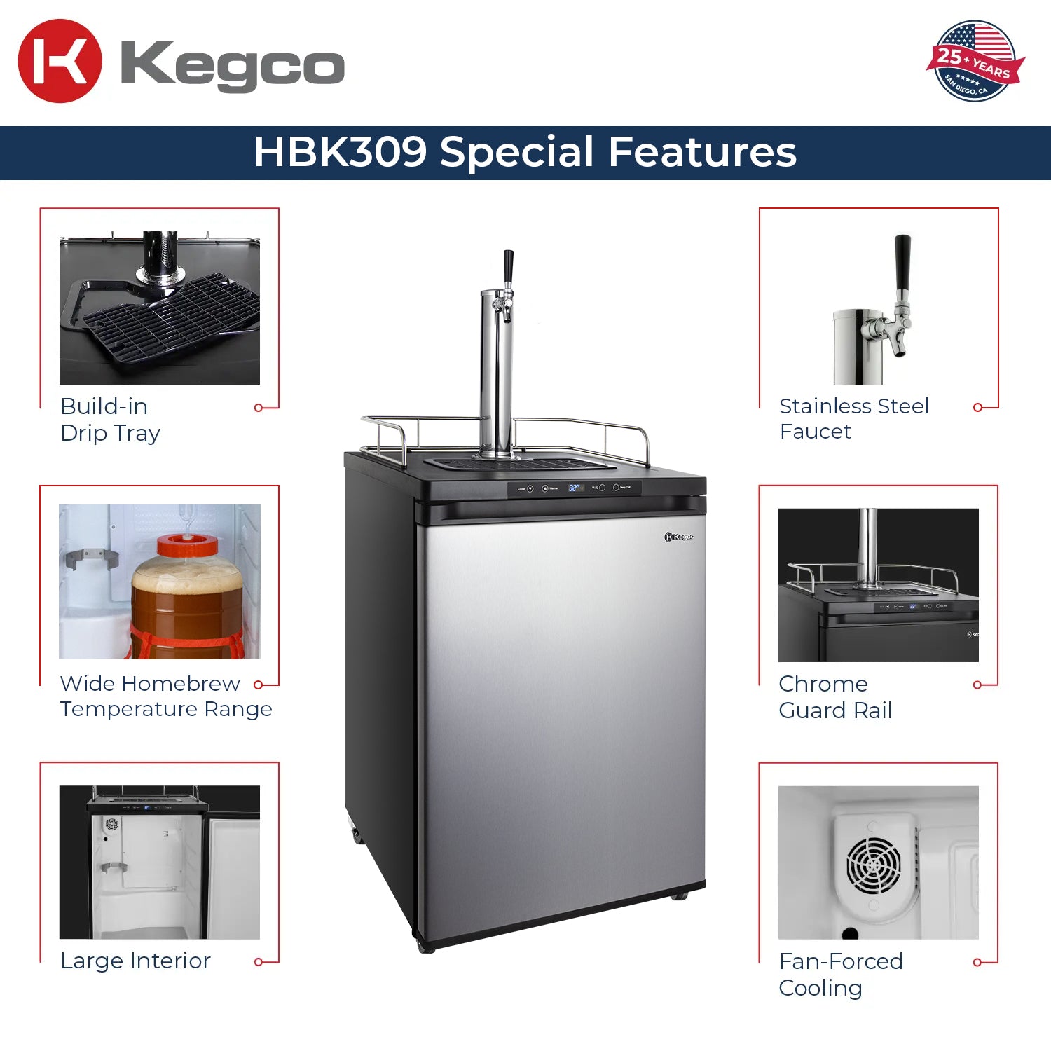 24" Wide Homebrew Single Tap Stainless Steel Digital Kegerator
