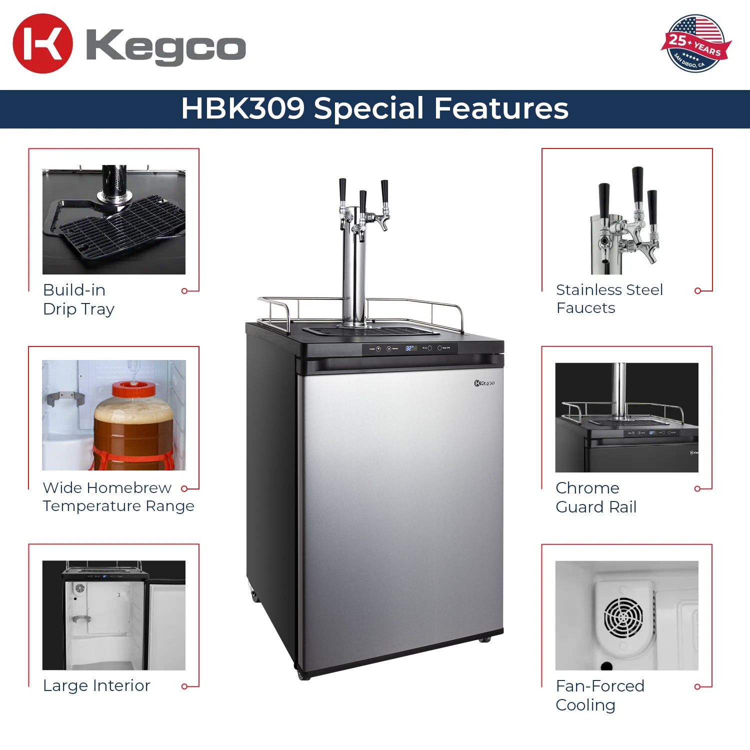 24" Wide Homebrew Triple Tap Stainless Steel Digital Kegerator
