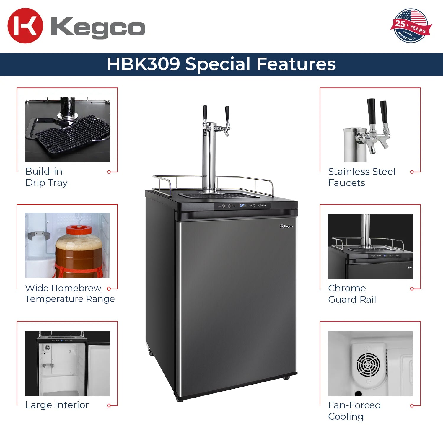 24" Wide Homebrew Dual Tap Black Stainless Steel Digital Kegerator