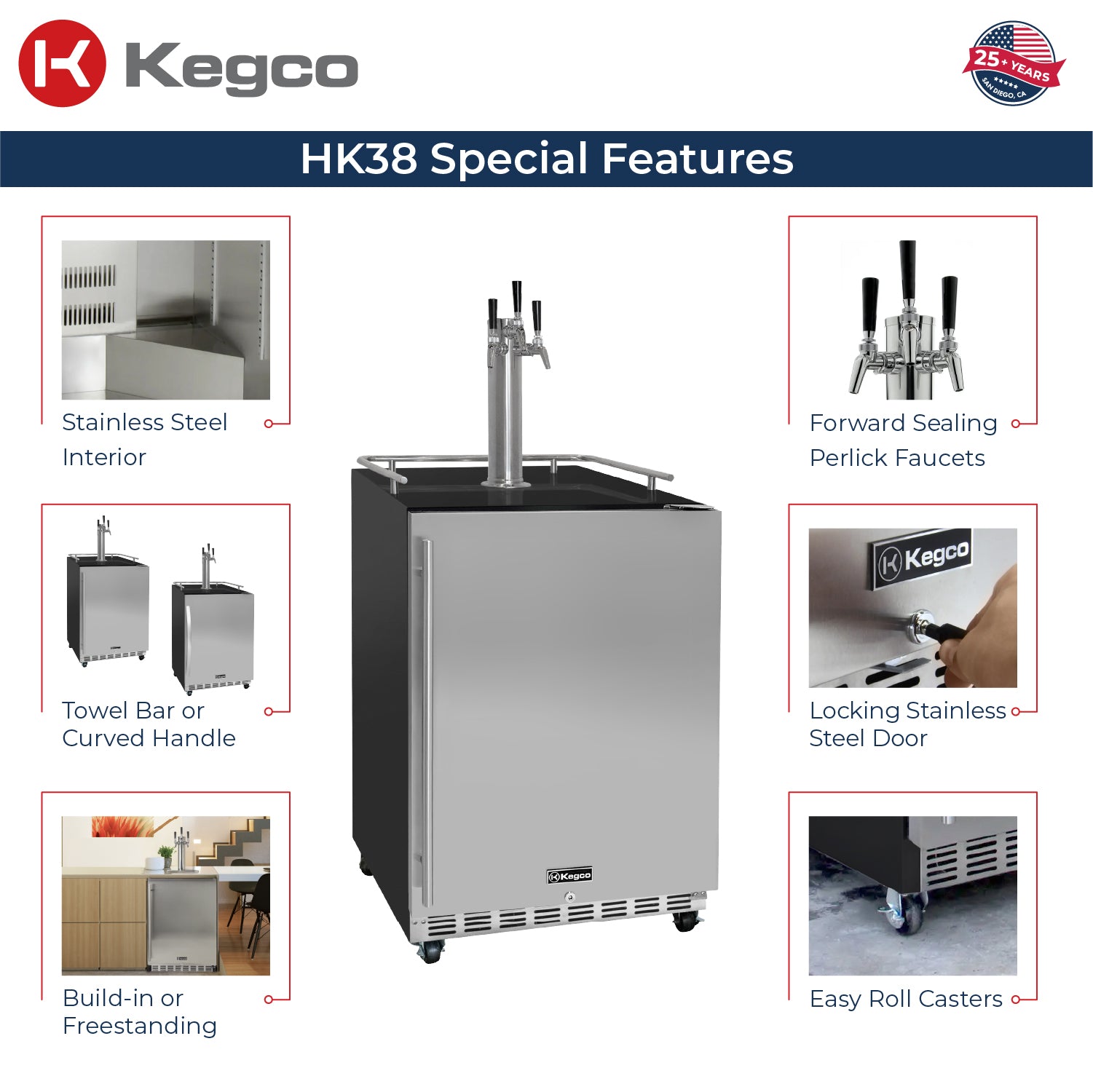 24" Wide Triple Tap All Stainless Steel Commercial BuiltIn Kegerator with Kit