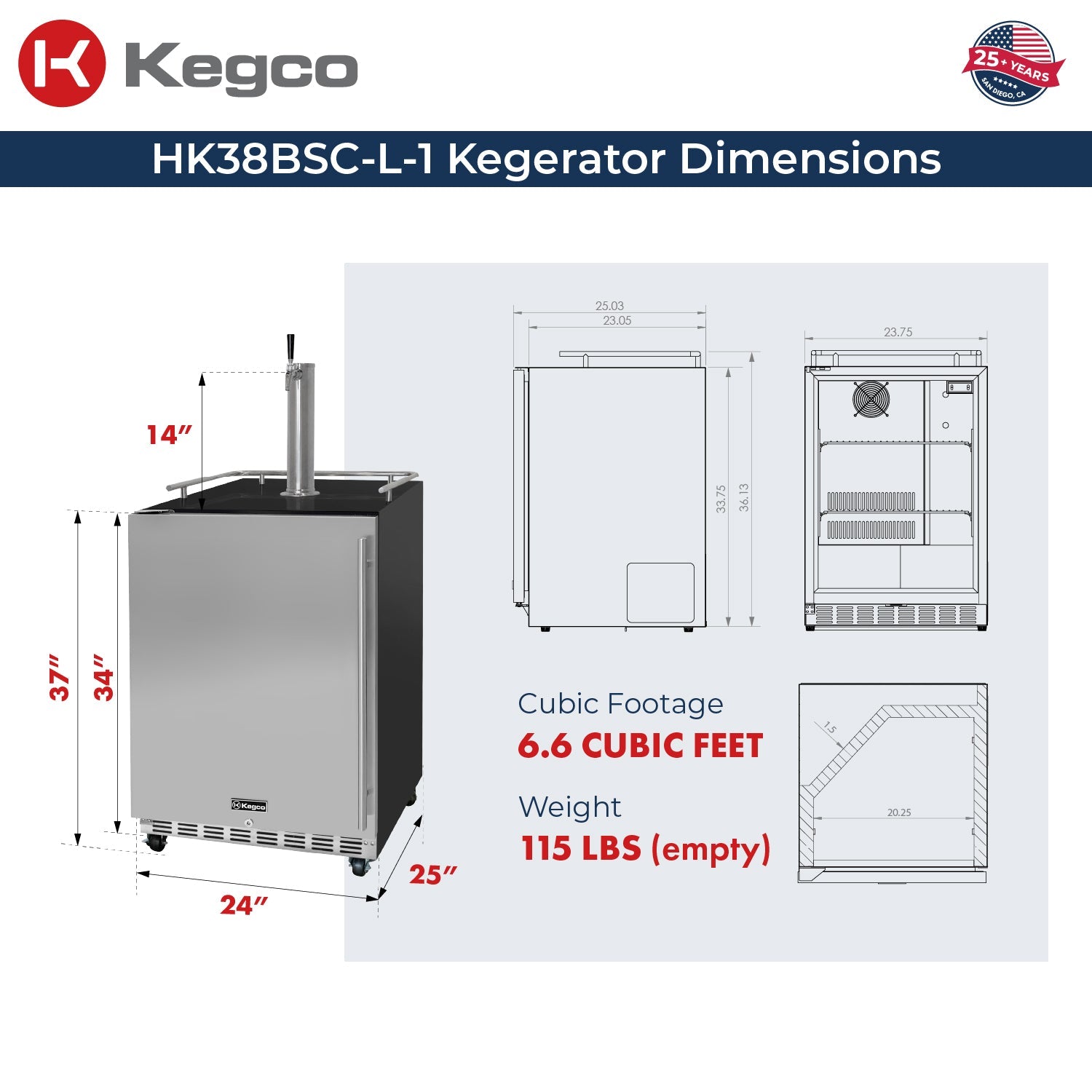Full Size Digital Commercial Undercounter Left Hinge Kegerator with X-CLUSIVE Premium Direct Draw Kit