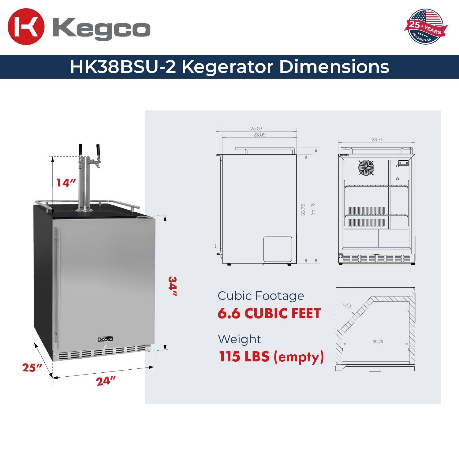 24" Wide Dual Tap Stainless Steel BuiltIn Right Hinge Kegerator with Kit