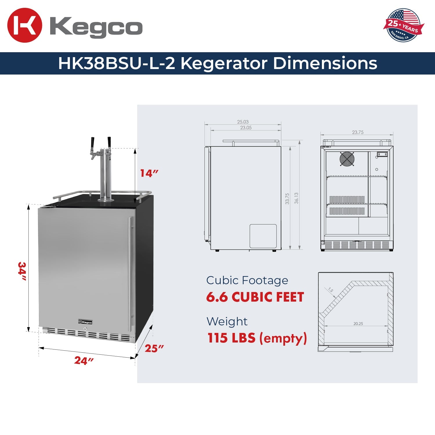 24" Wide Dual Tap Stainless Steel BuiltIn Left Hinge Kegerator with Kit