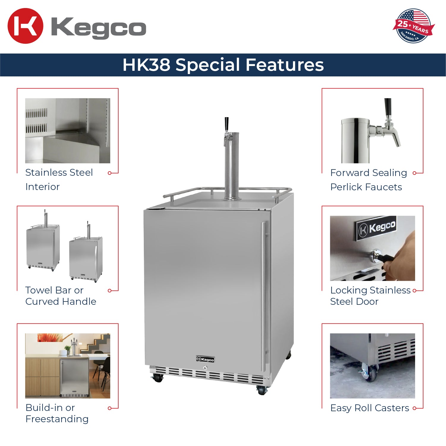 Full Size Digital Commercial Outdoor Left Hinge Kegerator with X-CLUSIVE Premium Direct Draw Kit