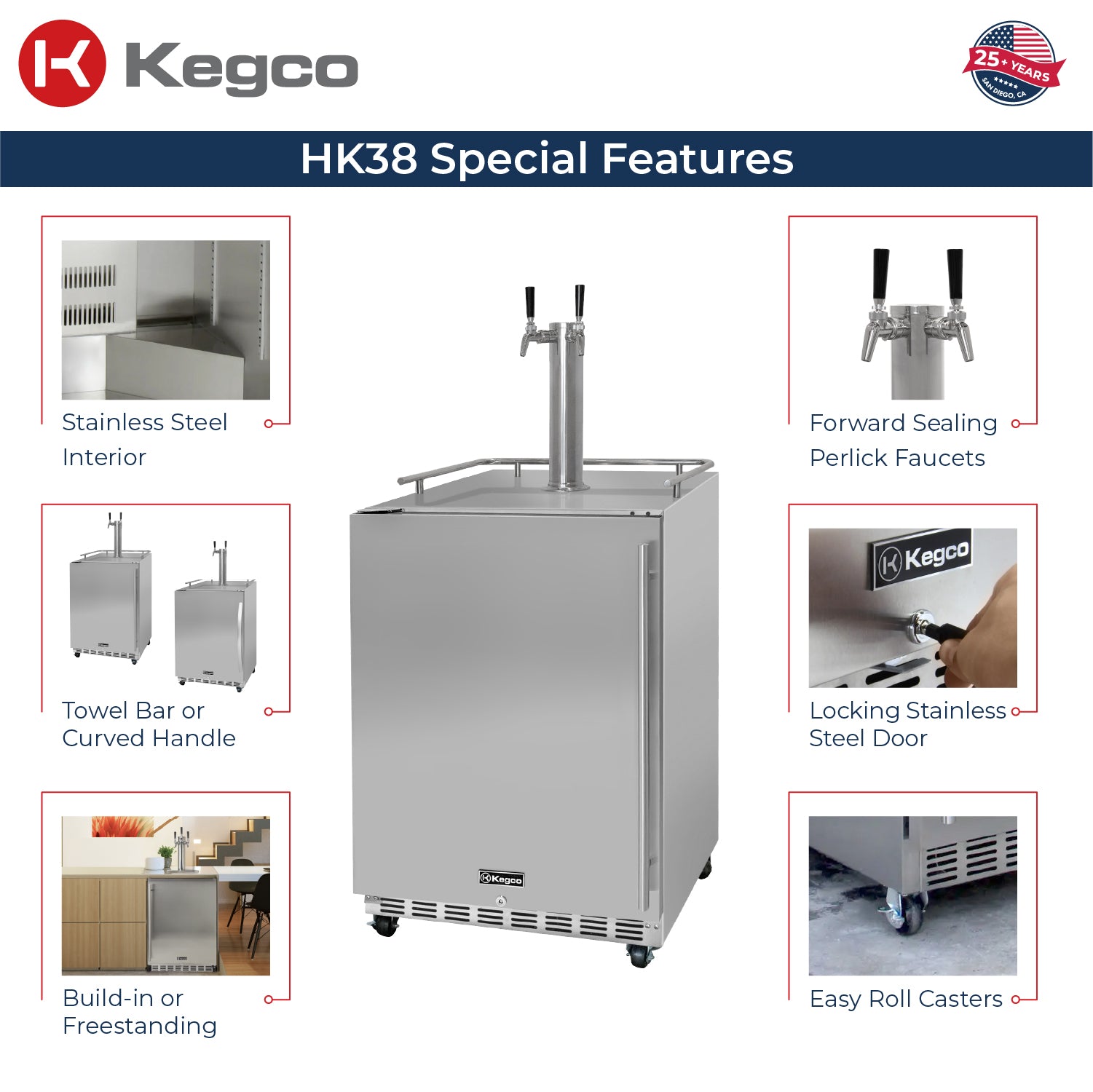 Dual Faucet Digital Commercial Outdoor Left Hinge Kegerator - Stainless Steel