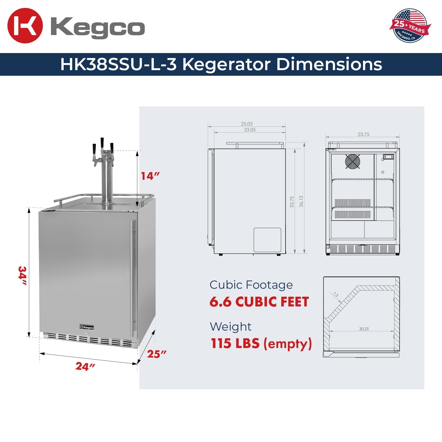 Three Faucet Digital Outdoor Undercounter Left Hinge Kegerator with X-CLUSIVE Premium Direct Draw Kit