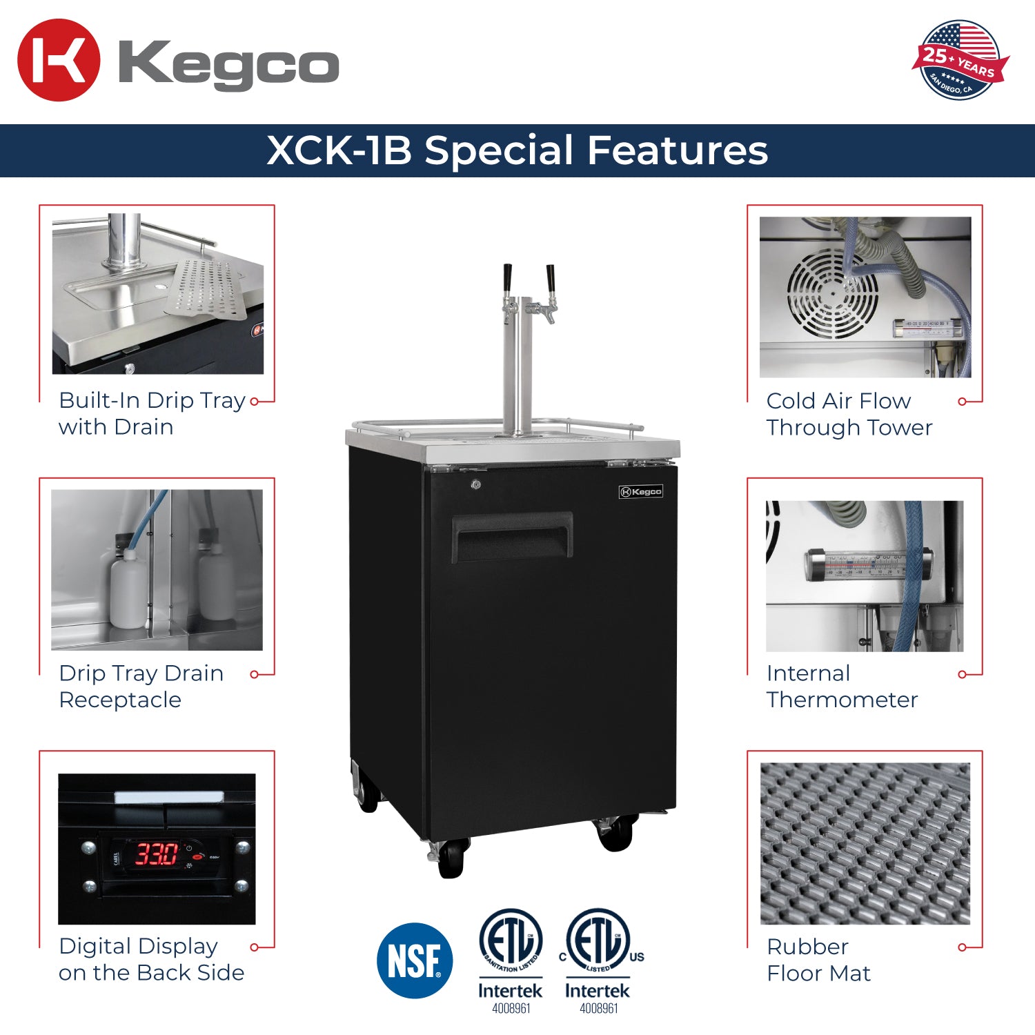 24" Wide Dual Tap Black Commercial Kegerator - Includes Dispense Kit