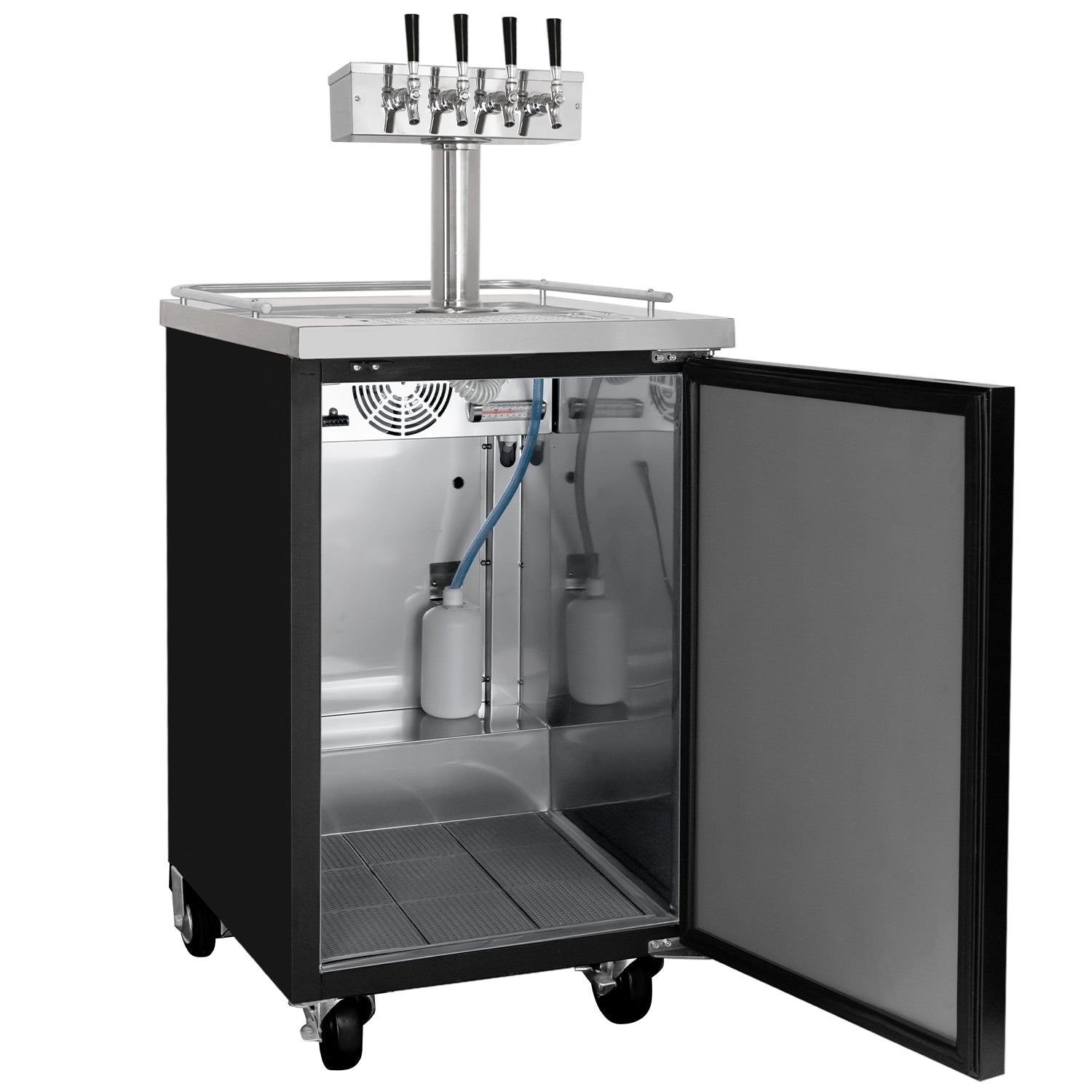 24" Wide Four Tap Black Commercial Kegerator - No Dispense Kit