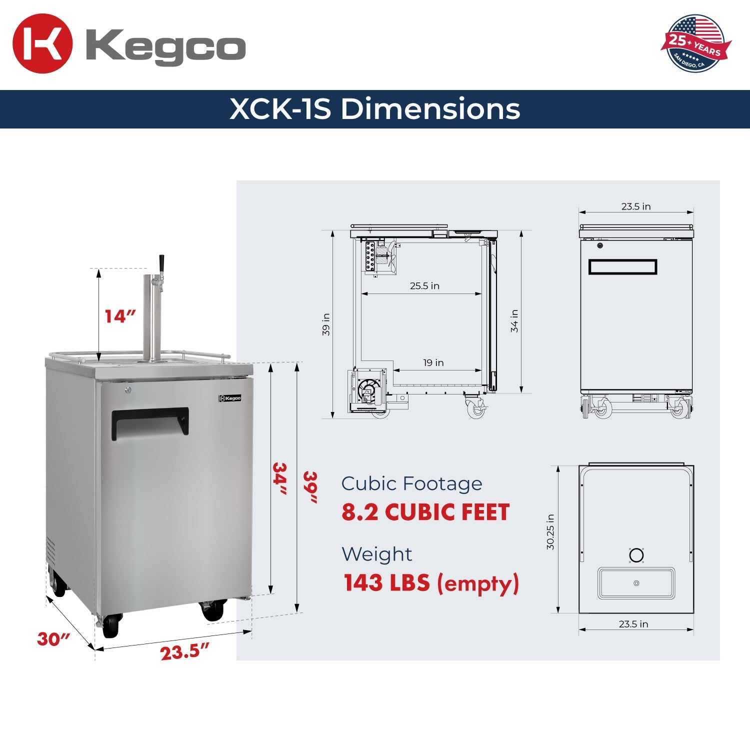 24" Wide Single Tap All Stainless Steel Commercial Kegerator - Includes Dispense Kit
