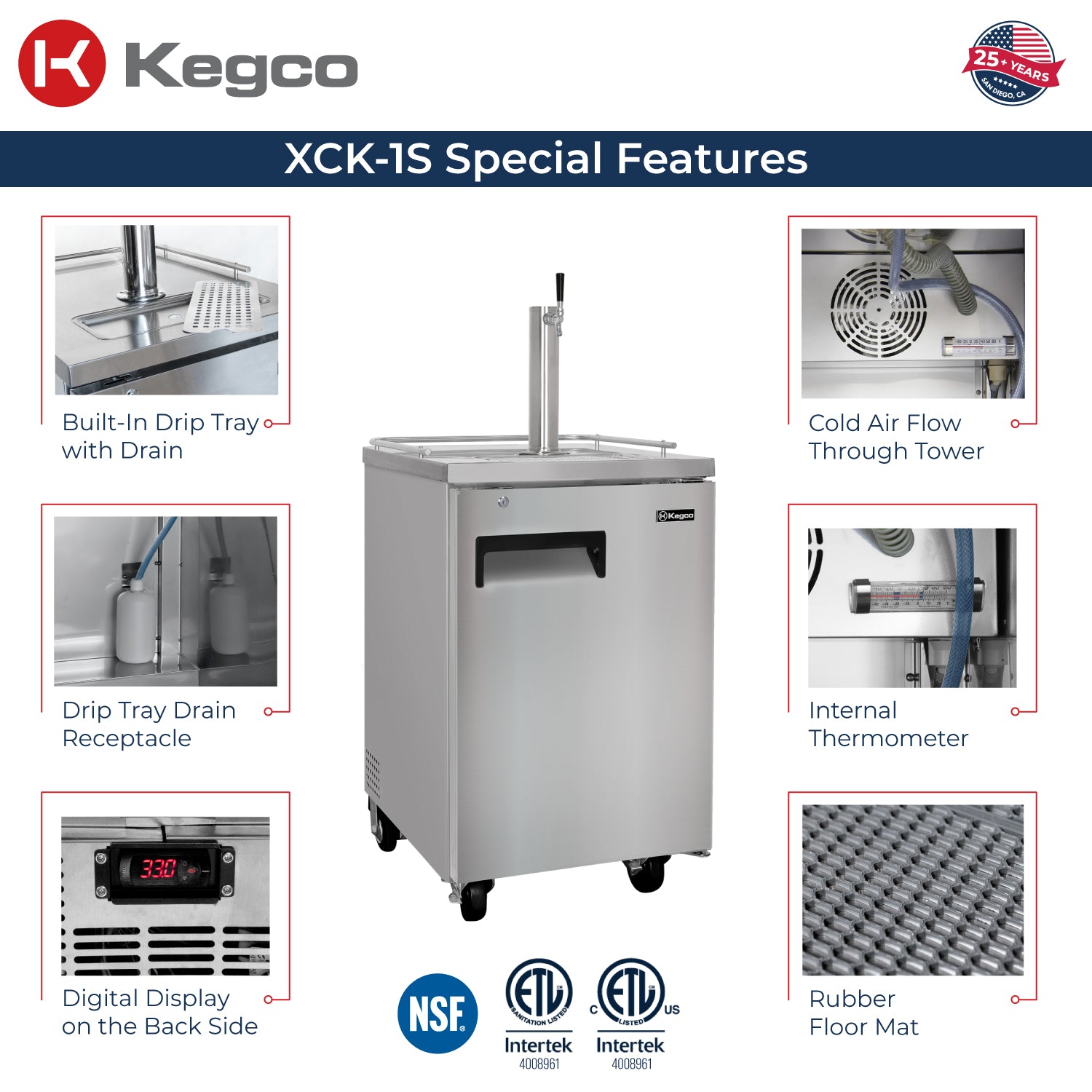 24" Wide Single Tap All Stainless Steel Commercial Kegerator - No Dispense Kit